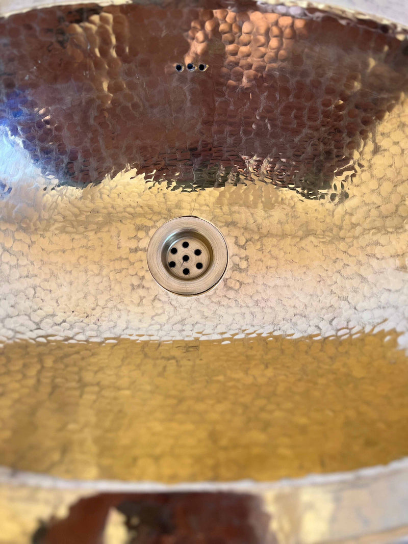 Brass Bathroom Sink - Hammered Oval Drop-in Sink