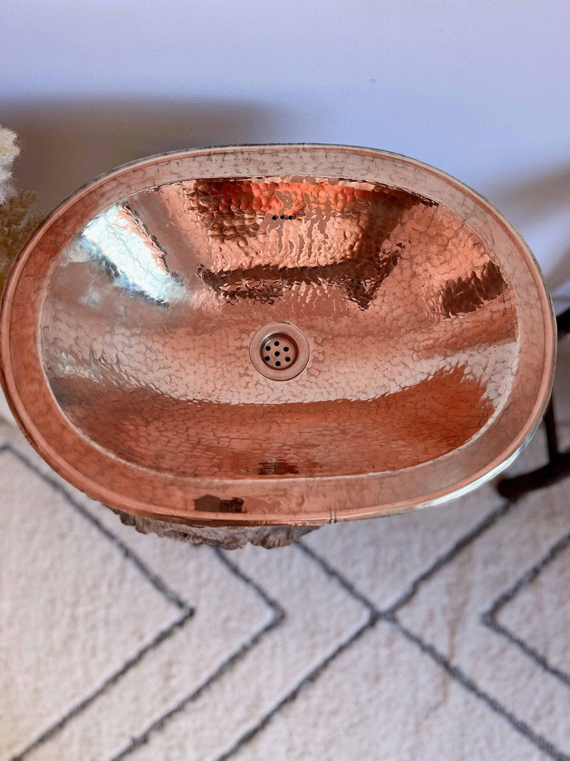 Brass Bathroom Sink - Hammered Oval Sink