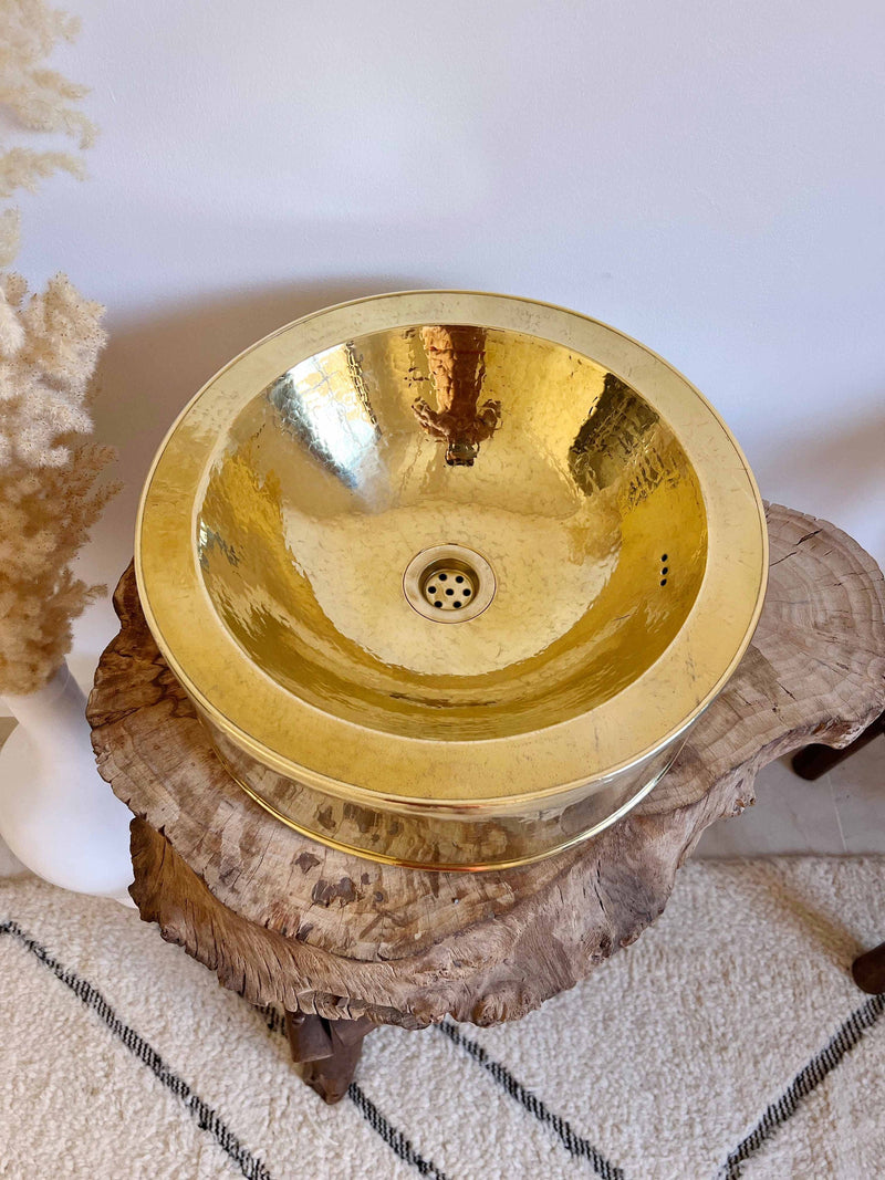 Round Brass Basin Sink - Hammered Gold Sink