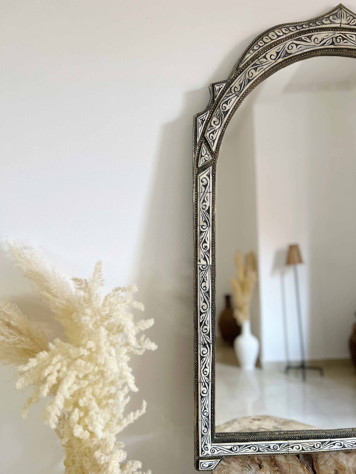 Vintage Arch Mirror - Handmade Berber Bone Inlay Mirror, photo 3 of 10