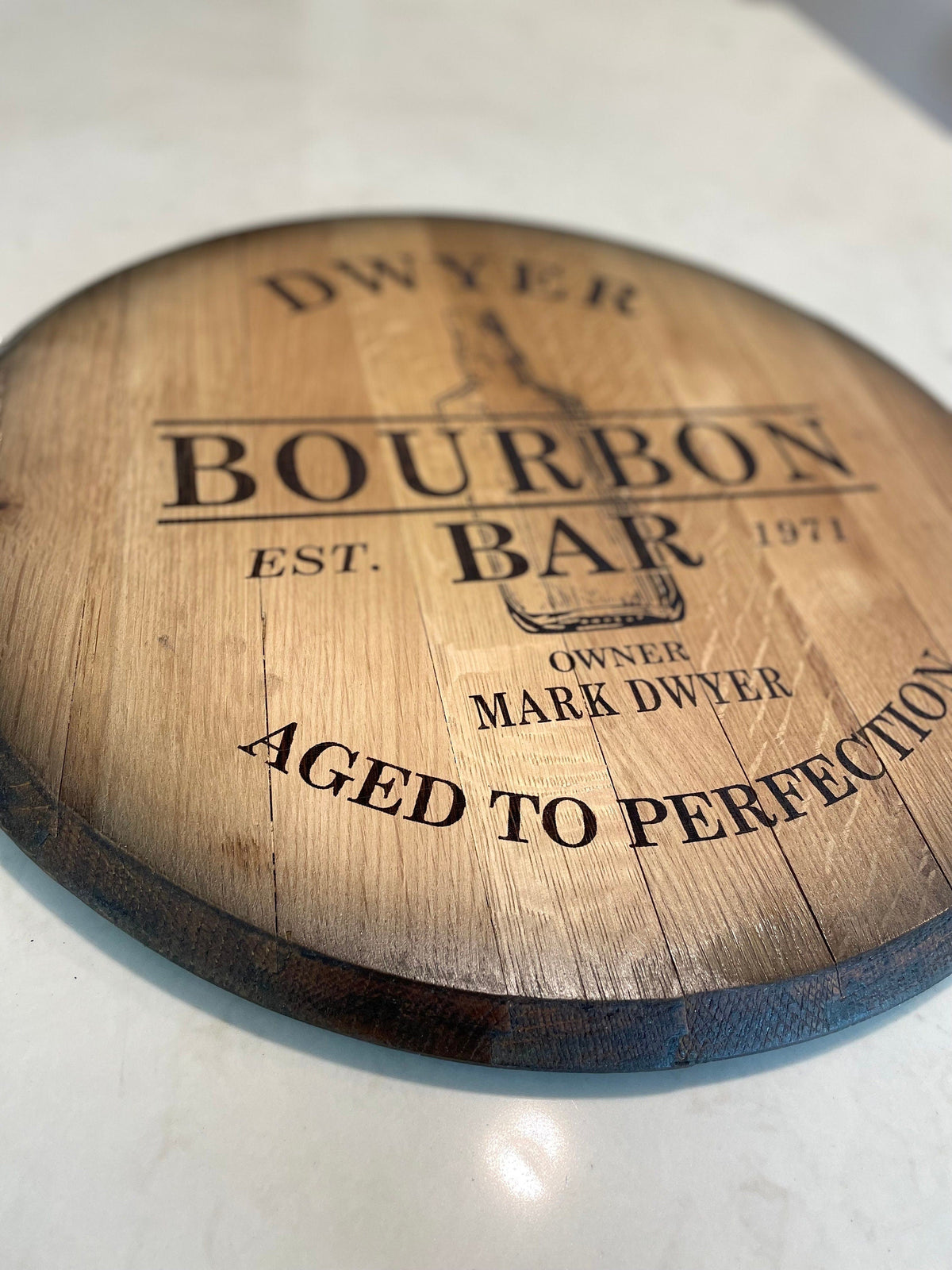 Customized Bourbon Barrel Head Bar Sign, photo 2 of 3