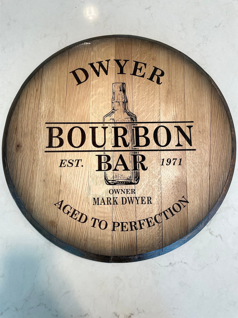 Customized Bourbon Barrel Head Bar Sign
