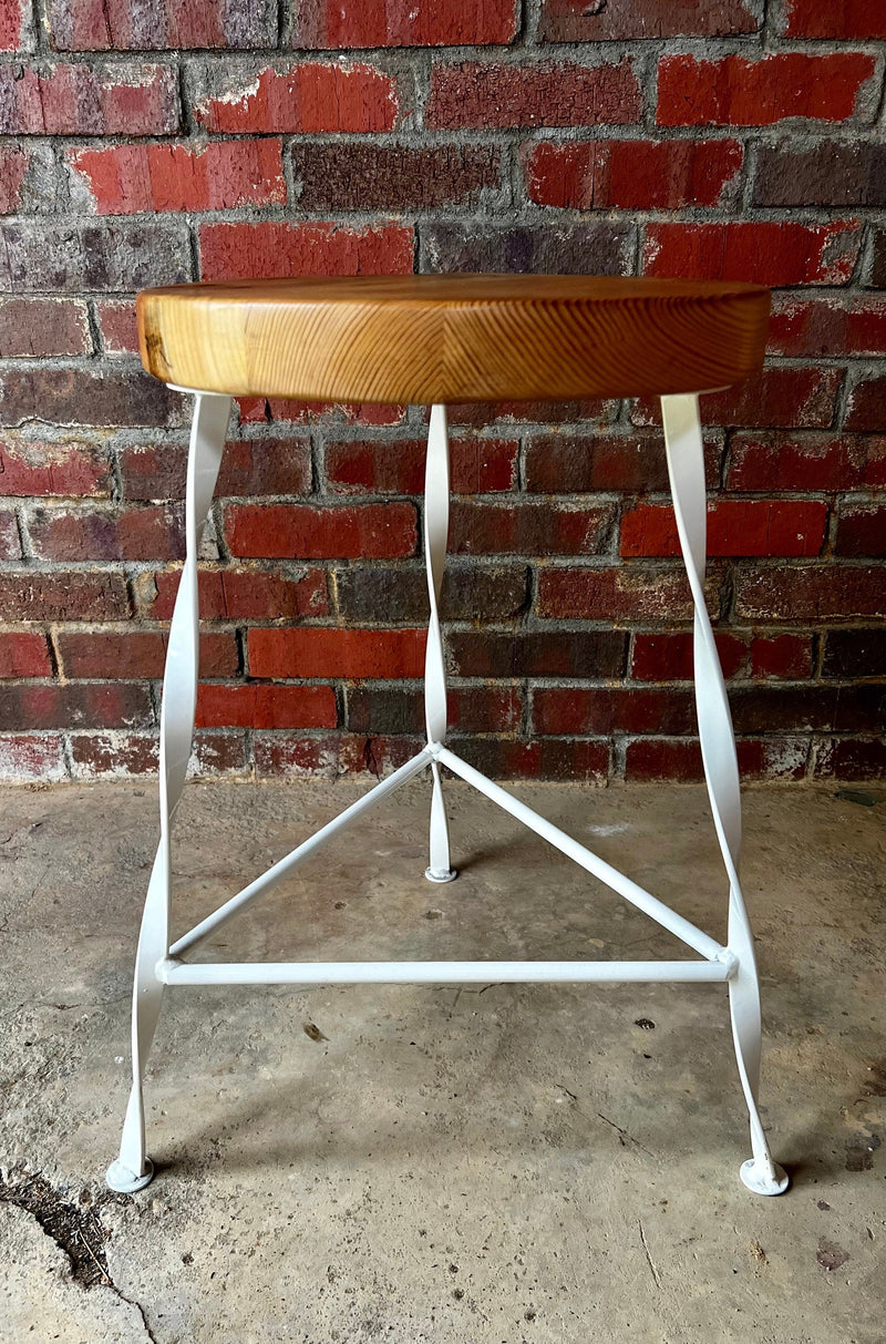 FREE SHIPPING - Twisted Wrought Iron Leg Bar Stool, Modern Bar Stool, Industrial Tripod Bar Stool, Backless Bar Stool, Reclaimed Wood Stool