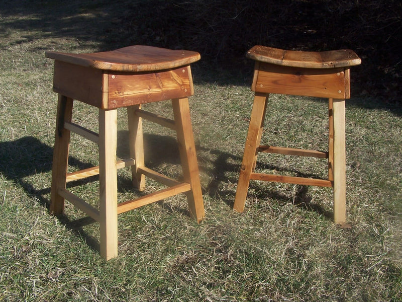 Counter Height Stool, Wood Saddle Stools, Wood Bar Stools, Pub Stools, Rustic Backless Stools, Eco-Friendly Reclaimed Wood