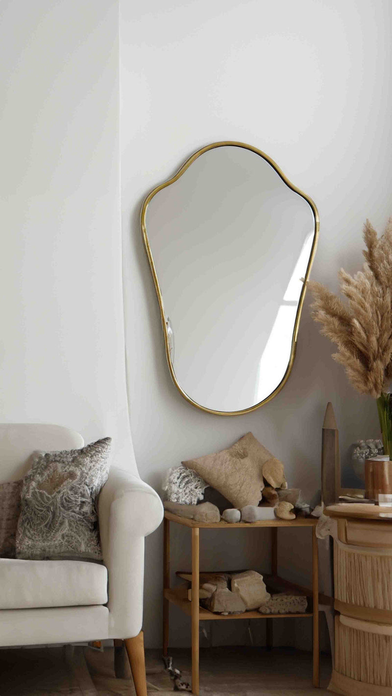 Italian Shield Brass Mirror - Antique Unlacquered Brass Mirror