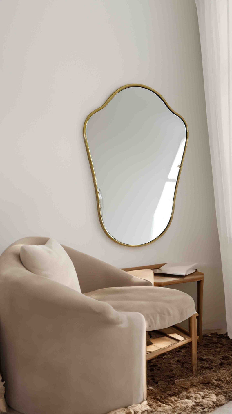 Italian Shield Brass Mirror - Antique Unlacquered Brass Mirror