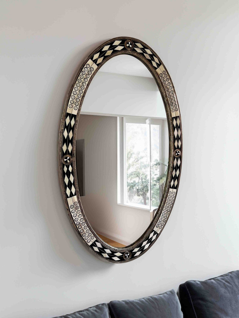 Luxury Oval Mirror - Bone Brass Frame Mirror