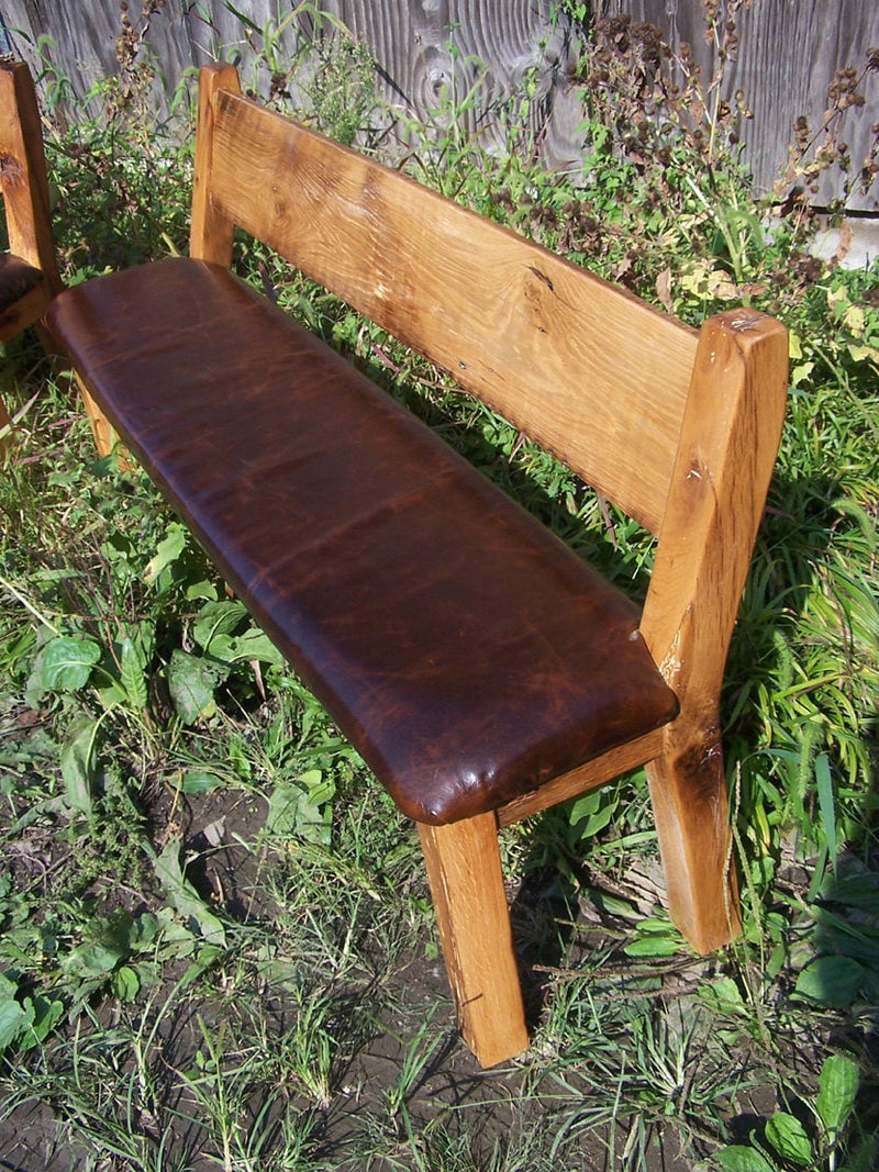 Wood Bench With Back, Leather Bench, Farm Bench, Reclaimed Bench, Custom Wood Bench, Farmhouse Furniture