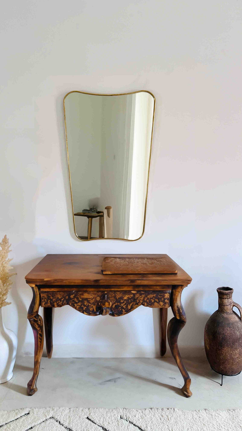 Curved Antiqued Brass Mirror - Butterfly Frame Wall Mirror
