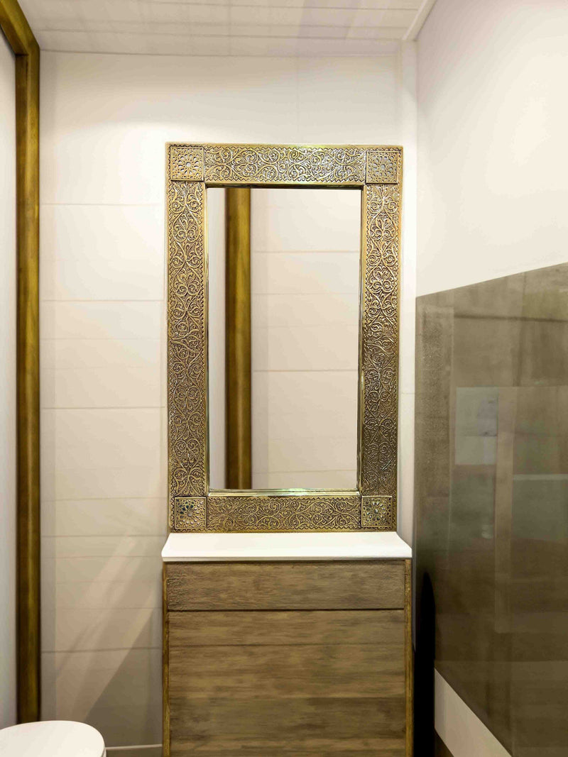 Rectangular Brass Mirror - Moroccan Brass Wall Mirror