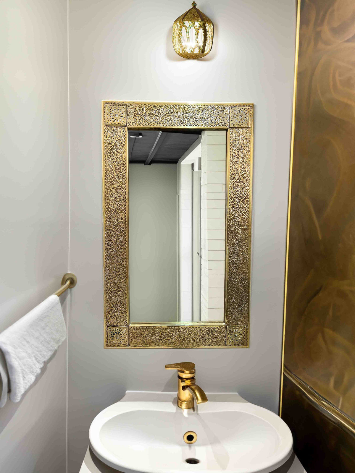 Rectangular Brass Mirror - Moroccan Brass Wall Mirror, photo 10 of 10