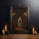 The Spooky Bookshop, Spooky Ghost, Fine Art Print, Halloween Wall Art, Fall Artwork, Halloween, Spooky Haunted Library, White Sheet Ghost