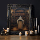 Spooky Ghost Reading A Book, Library Ghost, 8x10 Fine Art Prints, Framed Canvas, Fall Artwork, Cute Halloween Decor