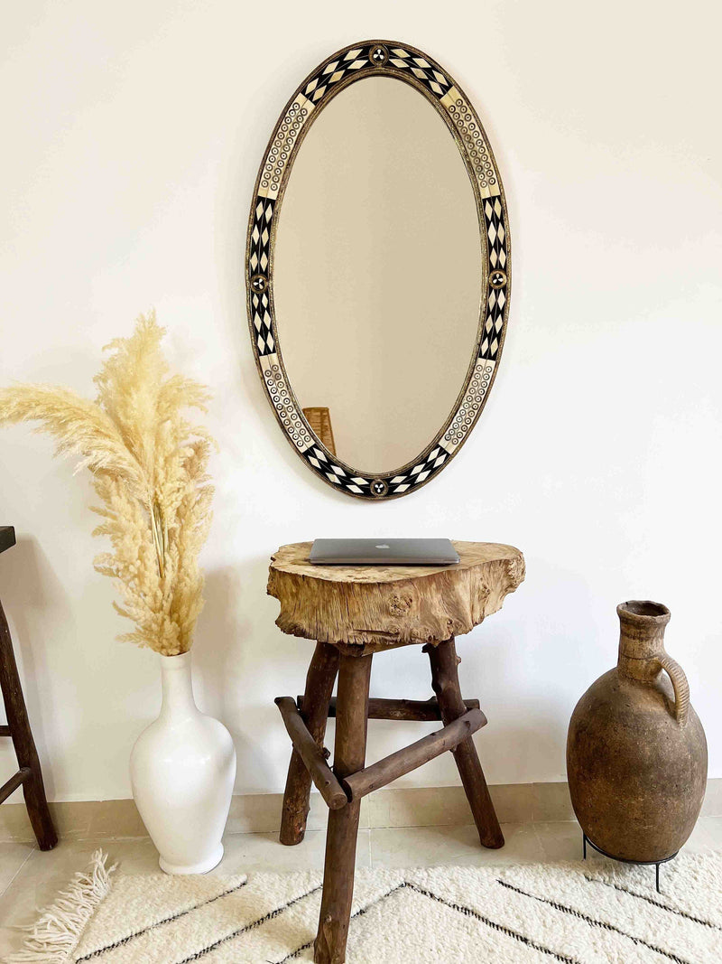 Luxury Oval Mirror - Bone Brass Frame Mirror