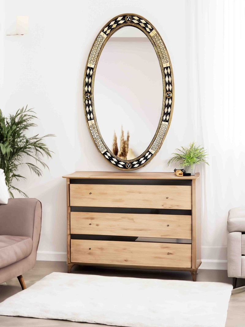 Luxury Oval Mirror - Bone Brass Frame Mirror