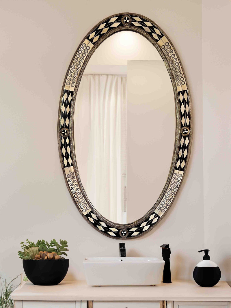 Luxury Oval Mirror - Bone Brass Frame Mirror