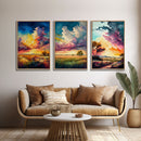 Texas Landscape Wall Art Set, Watercolor Paintings Canvas Print Original, Abstract Landscape Art Framed, Set of 3