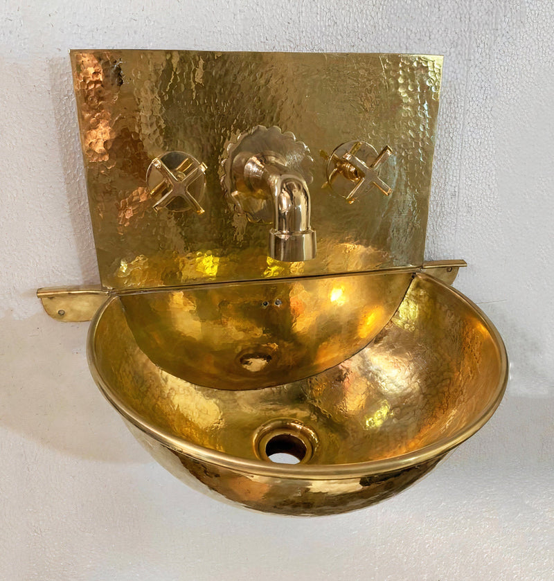 Unlacquered Brass Wall Mount Bathroom Sink and Faucet Combo