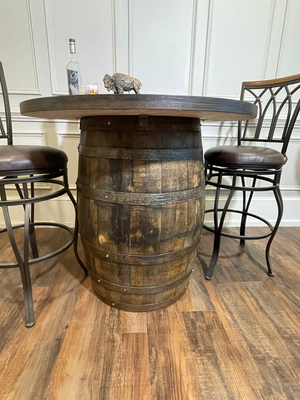 Custom made Bourbon Barrel Bistro/Pub Table Table with glass insert- Custom designed laser engraving available, photo 2 of 20