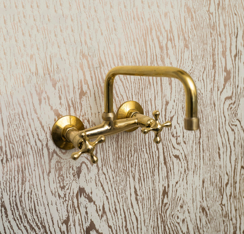 Unlacquered Brass kitchen Faucet , Wall Mounted Faucet Sink Kitchen