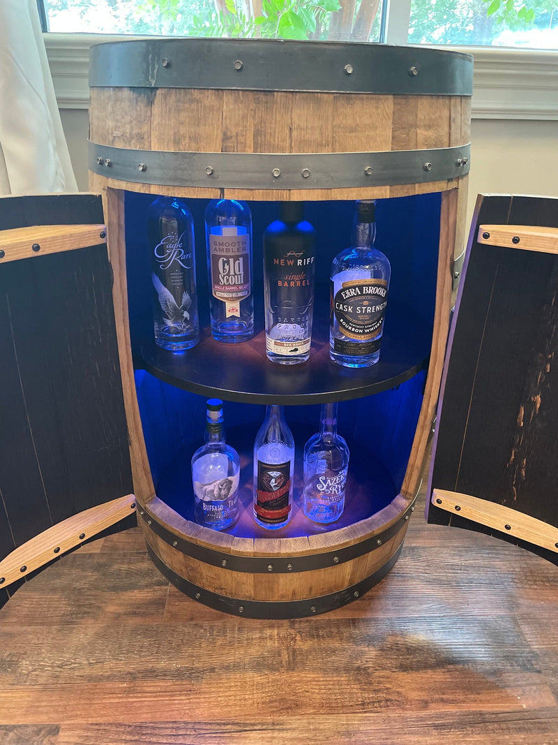 Bourbon Barrel Cabinet with multicolor LED's -engraving available