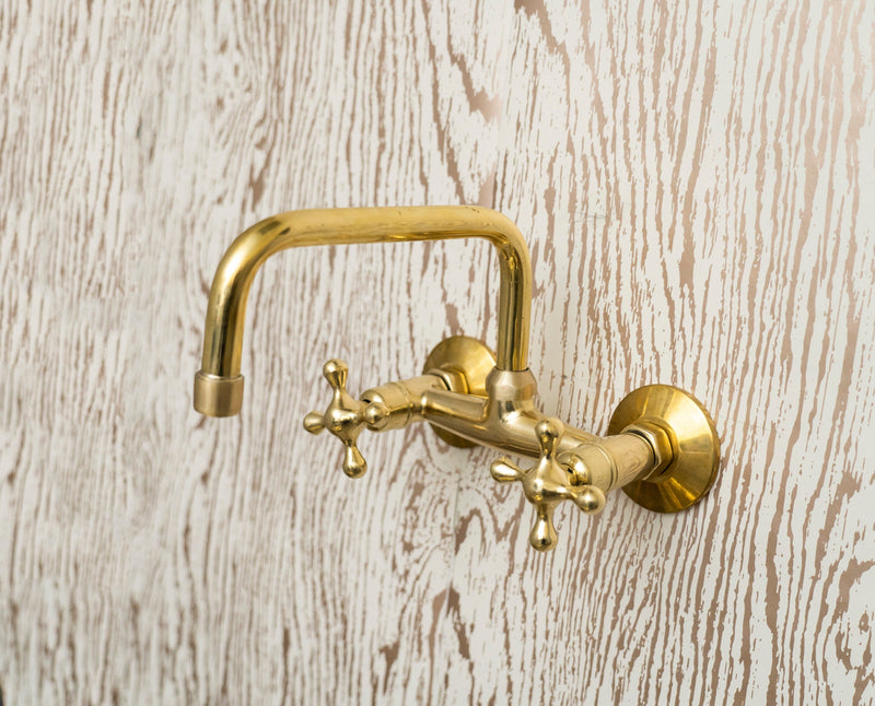 Unlacquered Brass kitchen Faucet , Wall Mounted Faucet Sink Kitchen