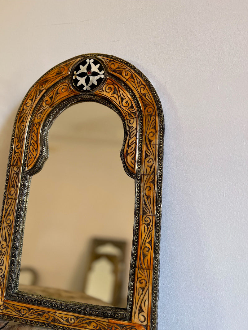 Vintage Moroccan Arch Mirror - Bone Inlay Antique Mirror