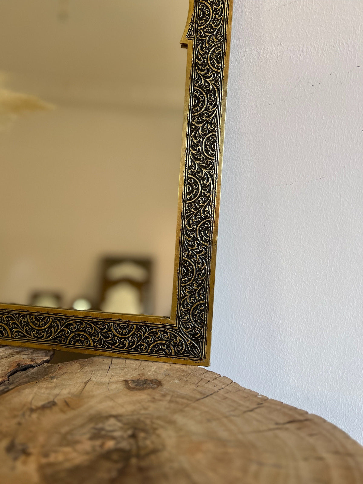 Moroccan Engraved Brass Wall Mirror, photo 8 of 14