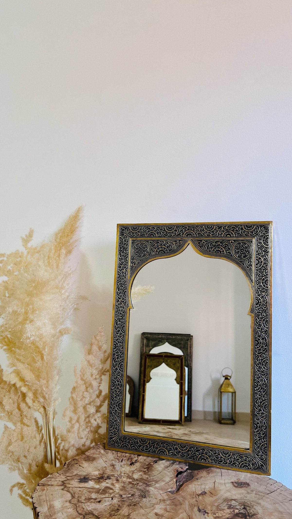 Moroccan Engraved Brass Wall Mirror, photo 5 of 14