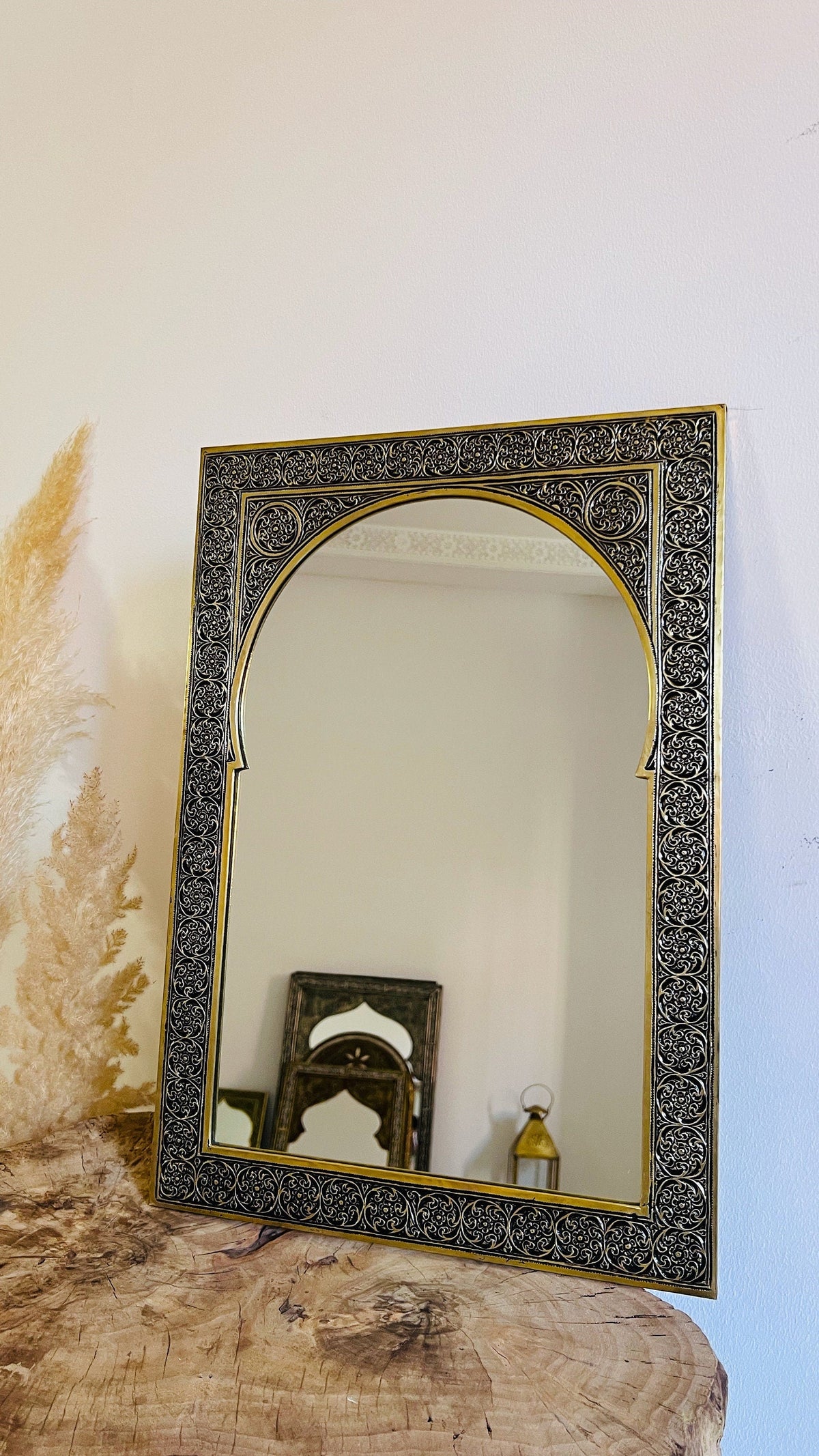 Moroccan Gold Brass Wall Mirror, photo 2 of 7