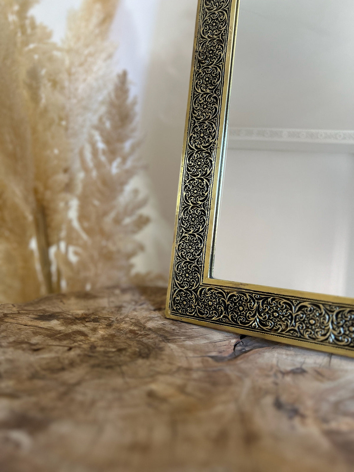 Moroccan Gold Brass Hand-Engraved Mirror, photo 3 of 10