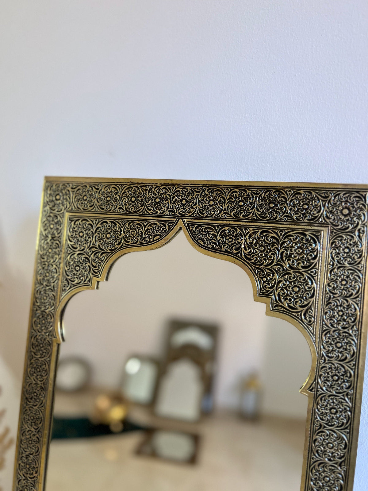 Moroccan Gold Brass Hand-Engraved Mirror, photo 7 of 10