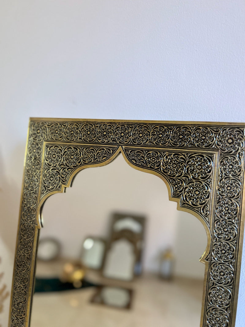 Moroccan Gold Brass Hand-Engraved Mirror