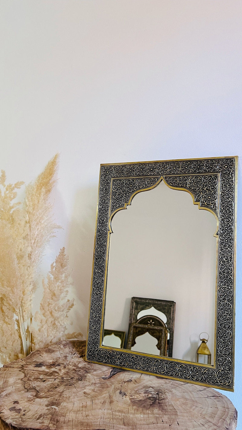 Moroccan Gold Brass Hand-Engraved Mirror