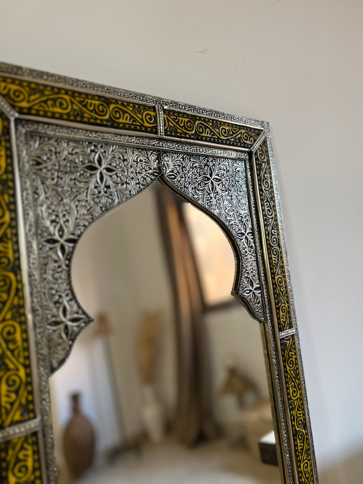 Handmade Moroccan Mirror - Engraved Yellow Frame Mirror, photo 4 of 11