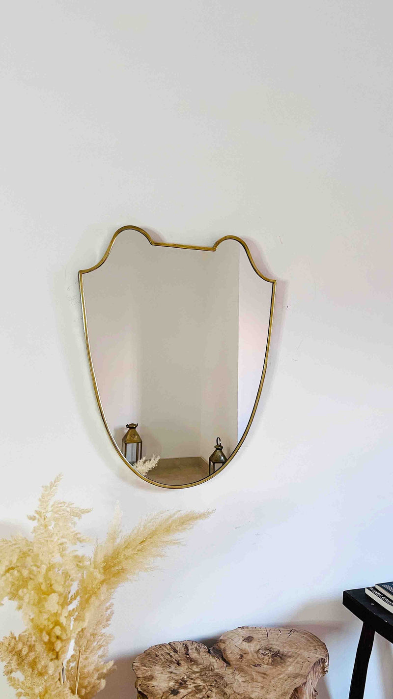 Italian Shield Silver Brass Wall Mirror