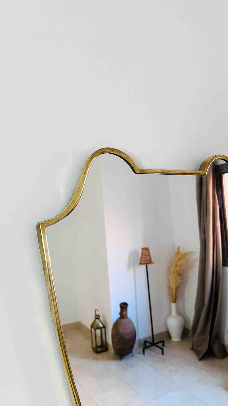 Antique Brass Italian Shield Wall Mirror - Luxurious Bathroom Mirror