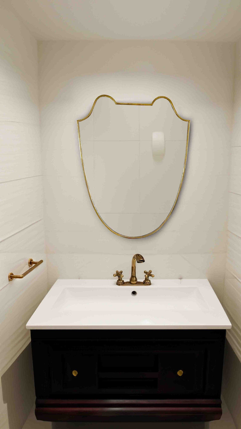 Antique Brass Italian Shield Mirror - Luxurious Bathroom  Living Room Mirror