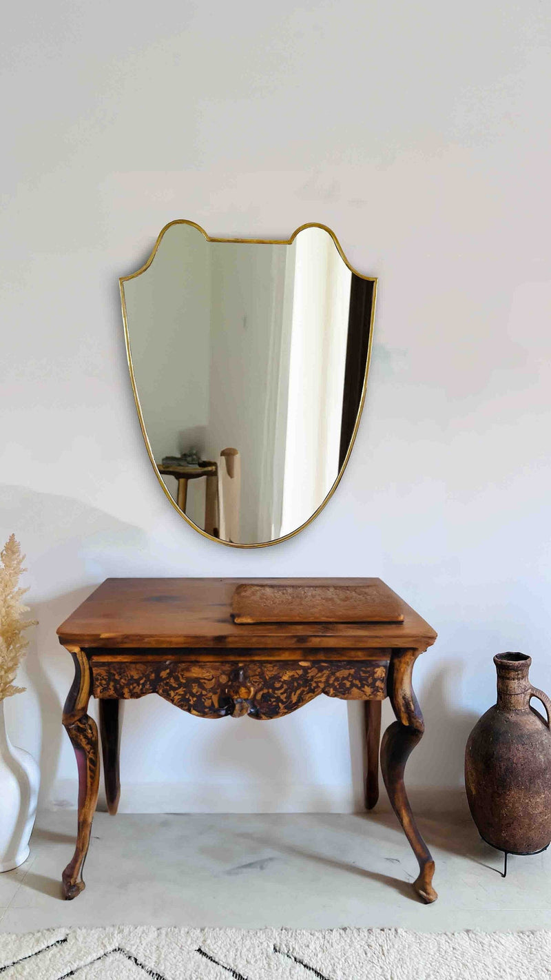 Italian Shield Silver Brass Wall Mirror