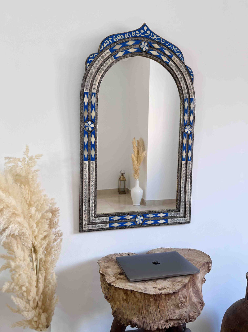 Vintage Moroccan Mirror - Arch Bone Inlay Red Frame Mirror