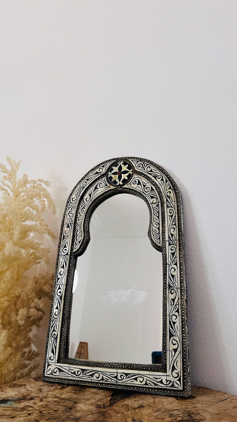 Vintage Moroccan Arch Mirror - Bone Inlay Antique Mirror