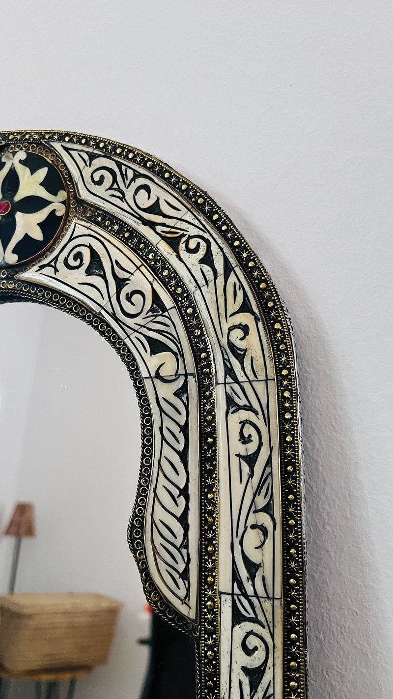 Vintage Moroccan Arch Mirror - Bone Inlay Antique Mirror