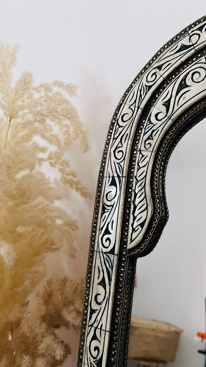 Vintage Moroccan Arch Mirror - Bone Inlay Antique Mirror