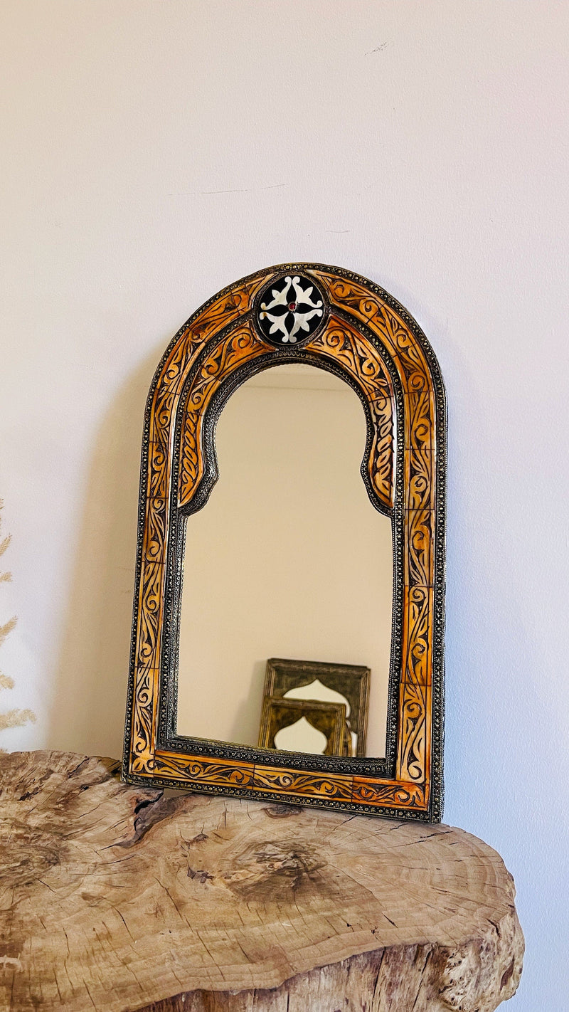 Vintage Moroccan Arch Mirror - Bone Inlay Antique Mirror