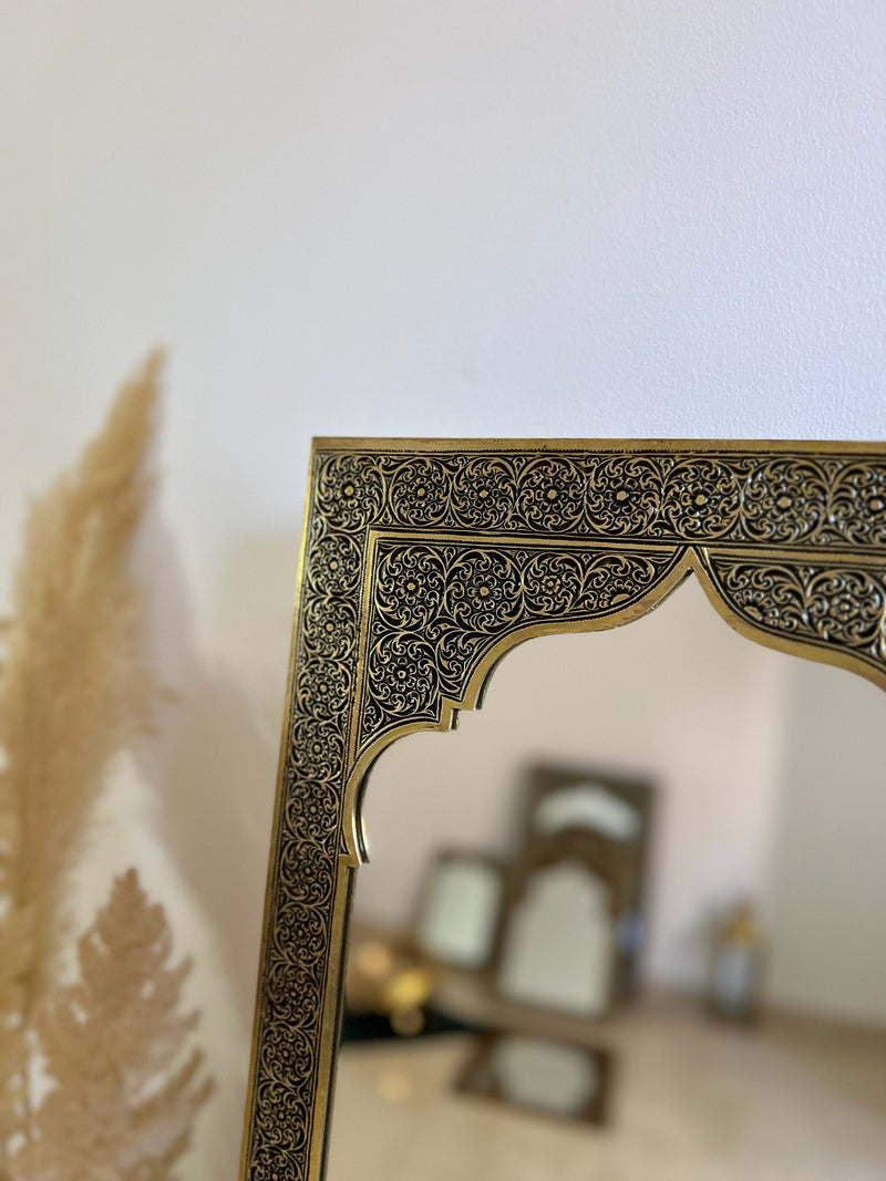 Moroccan Gold Brass Hand-Engraved Mirror