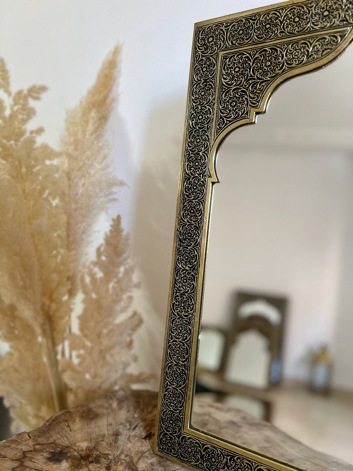 Moroccan Gold Brass Hand-Engraved Mirror, photo 4 of 10