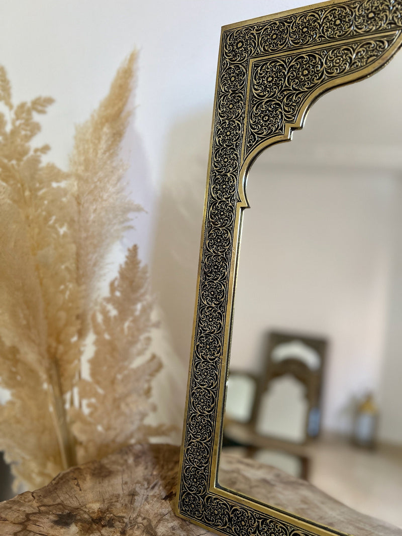 Moroccan Gold Brass Hand-Engraved Mirror