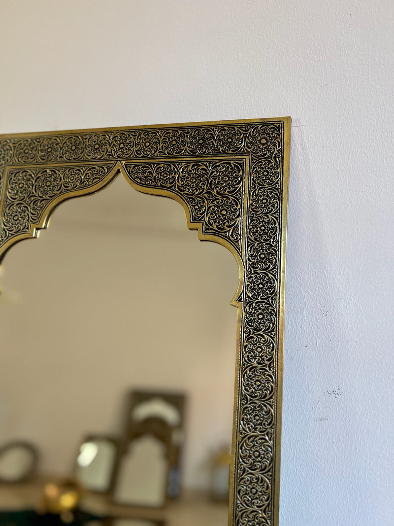 Moroccan Gold Brass Hand-Engraved Mirror