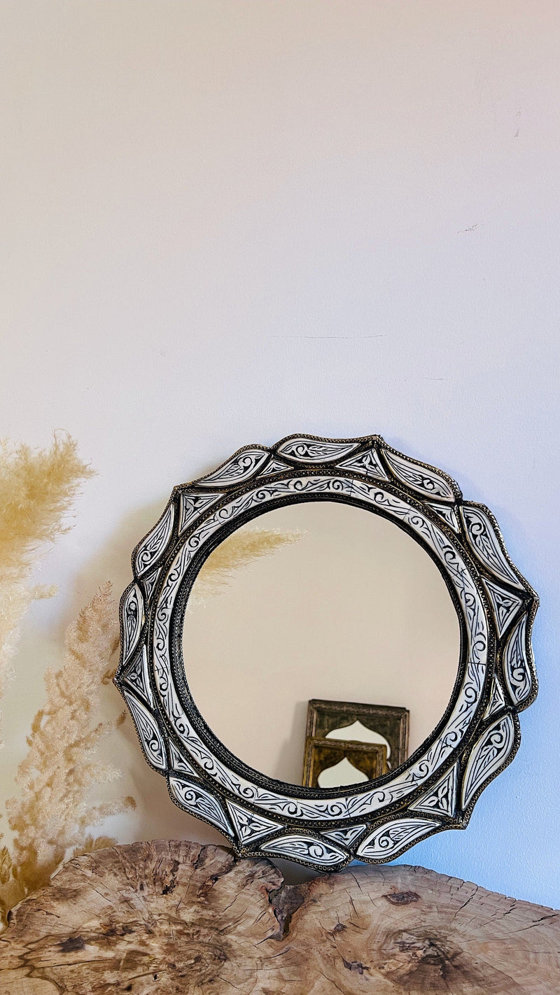 Moroccan Mirror - White Bone Inlay Round Mirror