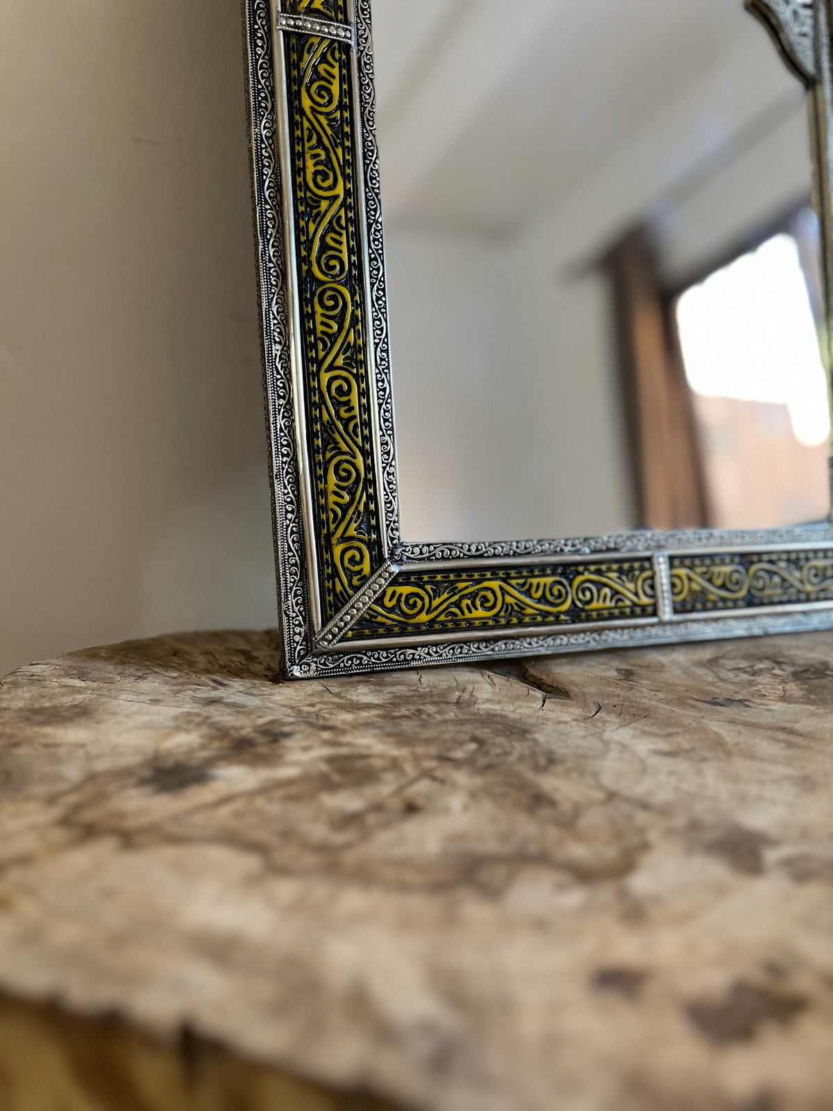 Handmade Moroccan Mirror - Engraved Yellow Frame Mirror, photo 5 of 11